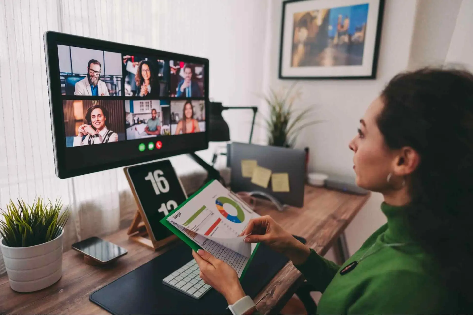 Business professional joining a video meeting from a home office, illustrating how fiber supports local businesses in Whitecourt through reliable connectivity and digital collaboration.